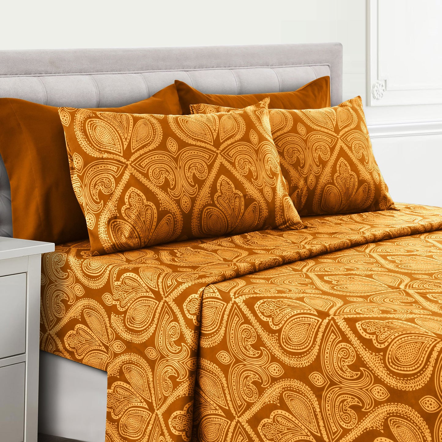 Lux Decor 4/6 Pieces Paisley Bed Sheet, Breathable Hotel Style Sheets, 100% polyester Sheets Deep Pockets, Easy-Fit, Soft & Wrinkle Free Cooling Bed Sheets, 6 Pc includes 4 pillowcases and 4 Pc (Twin & Twin xl) includes 2 pillowcases
