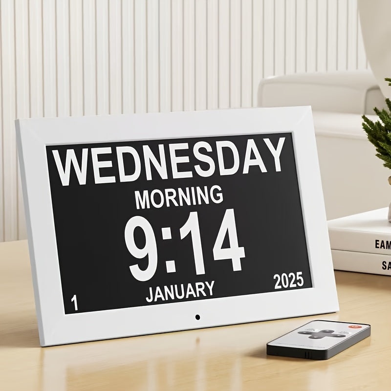 Digital Photo Frame Clock, USB Powered, Supports Playing Pictures And Videos from USB And SD Cards, Calendar Clock, Alarm Clock for The Elderly, Dementia Clock, Bedroom Ornament