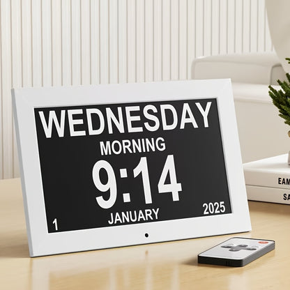 Digital Photo Frame Clock, USB Powered, Supports Playing Pictures And Videos from USB And SD Cards, Calendar Clock, Alarm Clock for The Elderly, Dementia Clock, Bedroom Ornament