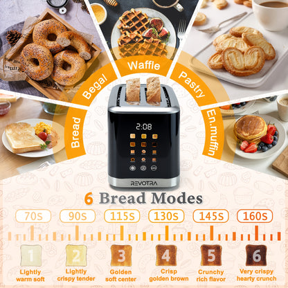 [Compact Toaster] 2 Slice Toaster Stainless Steel with LED Display, Extra Wide Slots, 6 Shade Settings, Defrost, Reheat, Cancel, Removable Crumb Tray - Compact Toaster for Bagels And Waffles