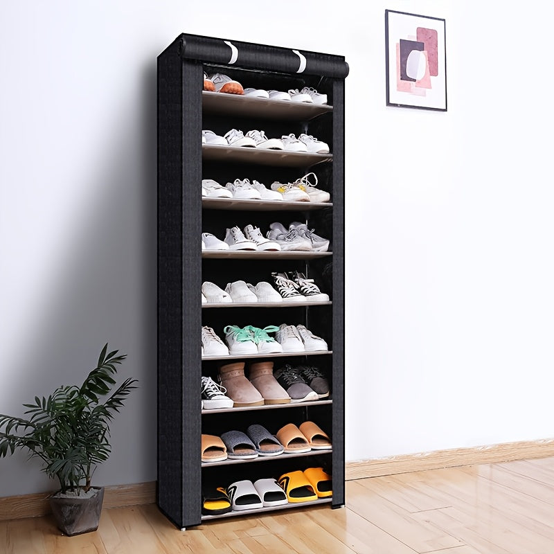 10-Tier Portable Shoe Storage Organizer Featuring a Nonwoven Fabric Cover, Perfect for Closets, Hallways, Bedrooms, And Entrances, Elegant Grey Design