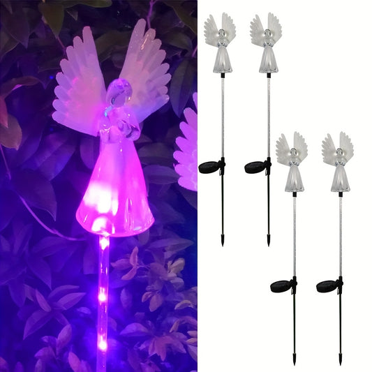 Solar Angel Lights Outdoor Decor – Color Changing LED Garden Stakes, Solar Powered Memorial Angel Figurines for Yard, Lawn, Pathway, Grave & Cemetery – 2 or 4 Pack Garden Gift