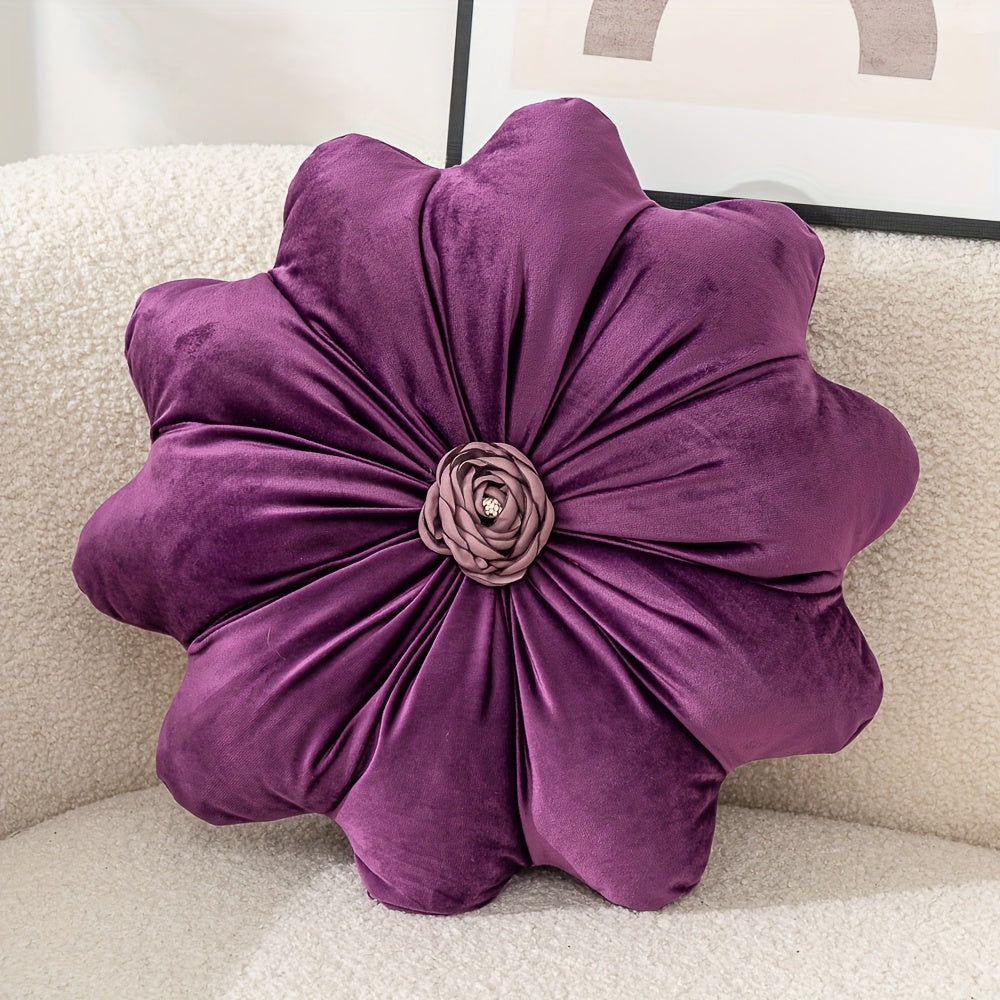 Round Flower Shaped Throw Pillow with Insert 16 Inch Soft Knit Decorative Cushion Machine Washable Zipper for Sofa Bed Car Home Decor 5 Colors