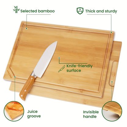 4pcs Extra Large Kitchen Bamboo Cutting Board Set, Heavy Duty with Juice Grooves, Chopping Board Set for Meat, Vegetables, Cheese.Essential Kitchen Tools.Family, Friends. Holiday Party.Memorial Day, Spring Essentials, Mother's Day Gift