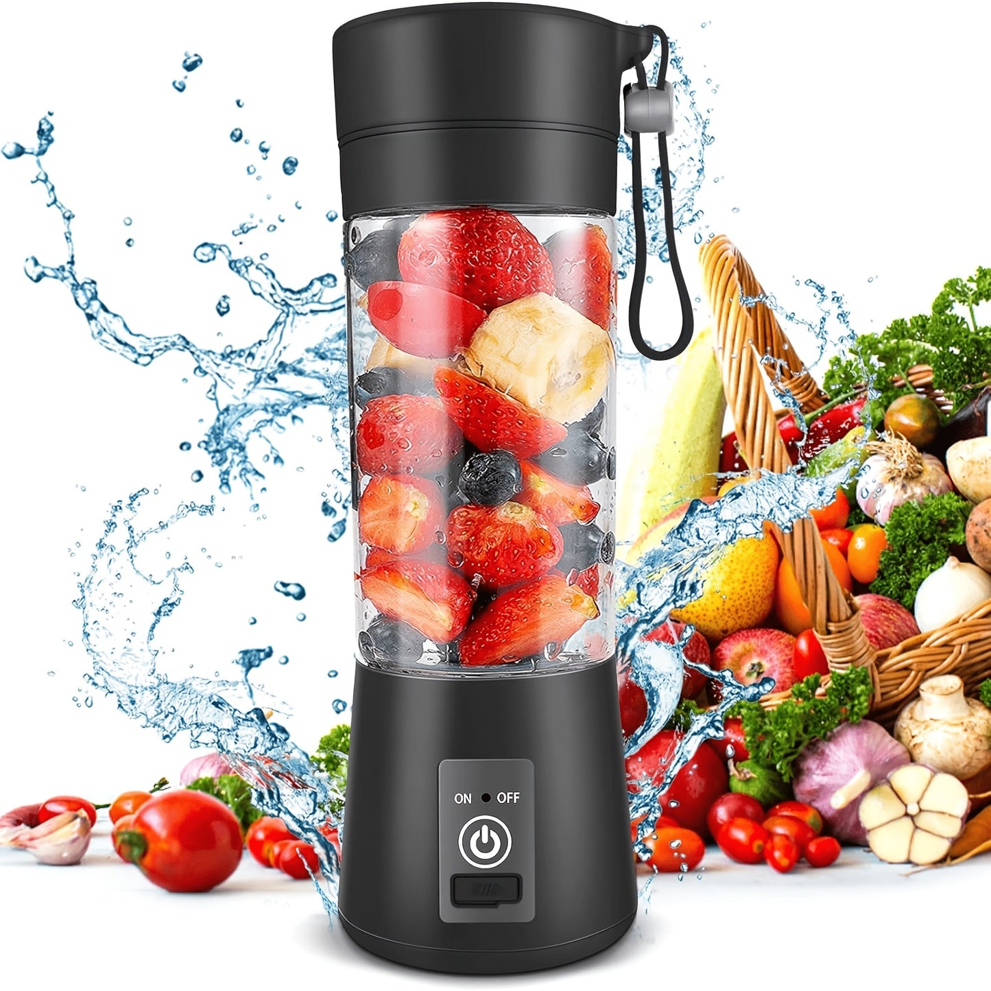Mini Blender USB Rechargeable 380ml - 6-Blade 22000RPM High-Speed Portable Blender Cup, 304 Stainless Steel, Self-Cleaning, for Smoothies, Shakes & Protein Drinks, Home, Office & Travel, Pink Green Black