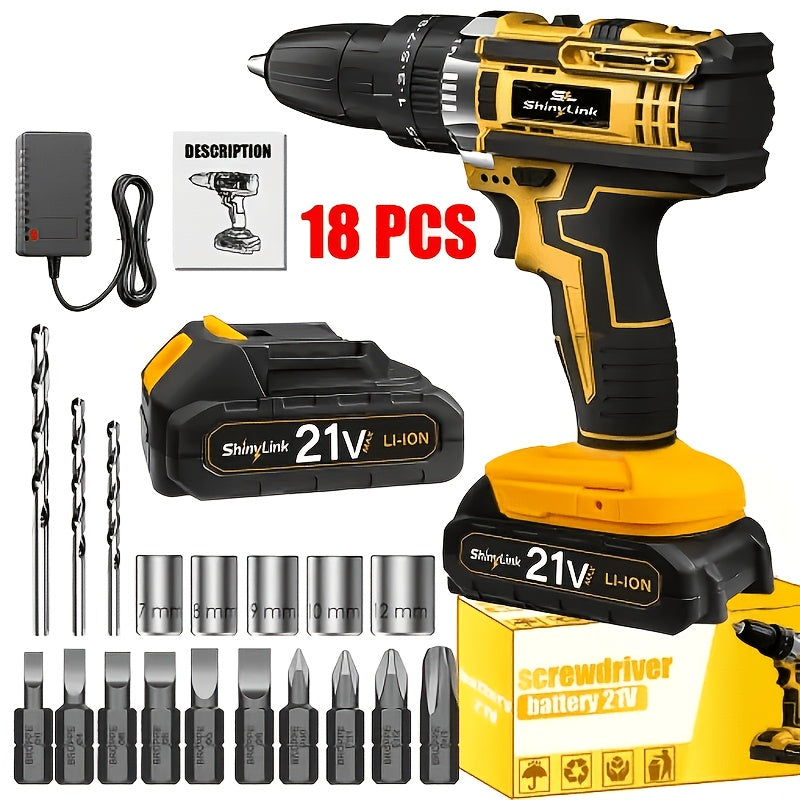 [21V Cordless Drill Set] 136/30/18pcs Electric Drill Tool Box Set | Electric Drill Cordless Set Rechargeable, Equipped With 1/2 Battery, Cordless Drill Driver With Hand Tools, Screwdriver, Bits Set And Tool Box For, Home Repair, Gift For Men