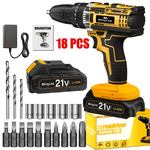 [21V Cordless Drill Set] 136/30/18pcs Electric Drill Tool Box Set | Electric Drill Cordless Set Rechargeable, Equipped With 1/2 Battery, Cordless Drill Driver With Hand Tools, Screwdriver, Bits Set And Tool Box For, Home Repair, Gift For Men