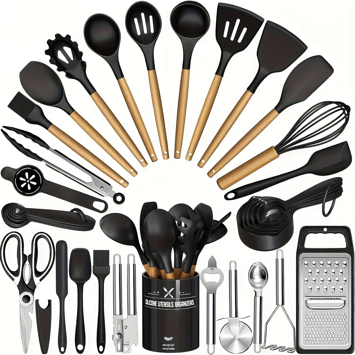Kitchen Utensils Set-45pcs Silicone Cooking Utensils Set for Nonstick Cookware-Silicone Spatulas Set, Stainless Steel Handle-Black Kitchen Gadgets Tools, Pots And Pans Accessories