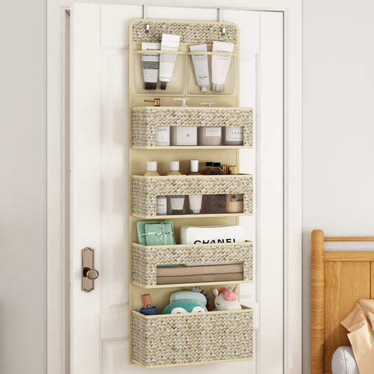 Set of 2 Over-The-Door Hanging Organizers with 5 Shelves, Featuring 4 Spacious Pockets Made of Clear Plastic, Ideal for Storing Items in Closets, Bedrooms, Or Bathrooms, in a Beige Color, Utility Racks