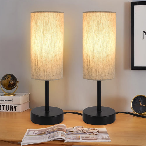 2pcs Small Table Lamp for Bedroom, Bedside Table Bedside Lamp with Cord Switch, Table Lamp with Linen Shade, Suitable for Children's Room Living Room Office Dormitory, Bulb Included, Holiday Gifts