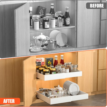 1pc or 2pcs Heavy-Duty Adjustable Pull-Out Cabinet Organizer - Under Sink/Countertop Storage, Expandable Drawer Organizer (12.59-20.47 Inches), Space-Saving Kitchen Organizer for Pots, Pans, Spices, Utensils - Easy Assembly, Powder-Coated Finish - Ideal f