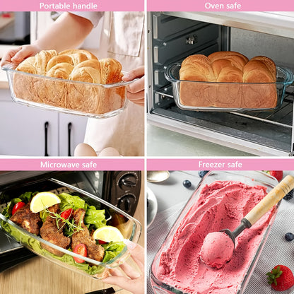 4pcs Glass Loaf Pan Set with Lids - Stackable 1.9 QT/ 62oz Glass Bread Baking Dishes - 2 Food Storage Containers + 2 Airtight Lids, Oven & Microwave Safe, Dishwasher Safe - Clear