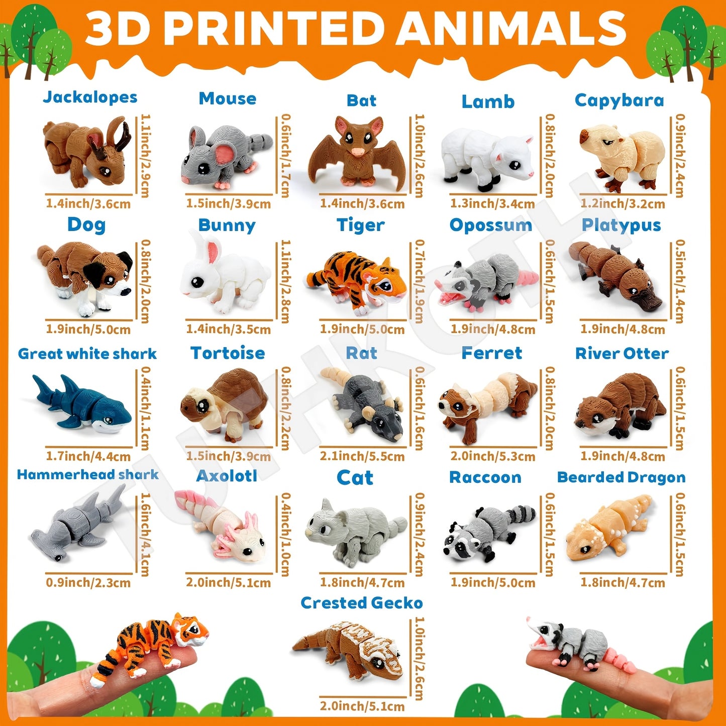 3D Printed Animal Figurines Set 21pcs, Mini Movable Joints Realistic Collectible Animal Statues for Adults, Home Office Desk Decoration Display & Gift