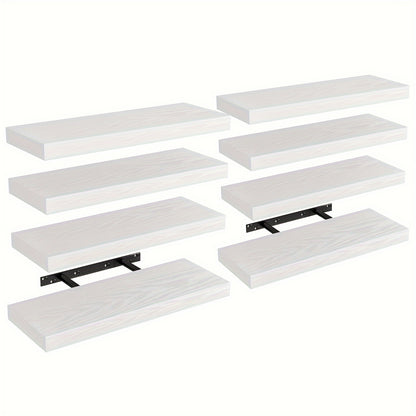 Floating Shelves for Wall 4/8pcs 15.8 Inch, Rustic Wood Wall Shelves with Invisible Brackets, Wall Mounted Display Shelf for Home Decor, Living Room, Bedroom, Bathroom – Walnut, Brown, Black, White, Gray