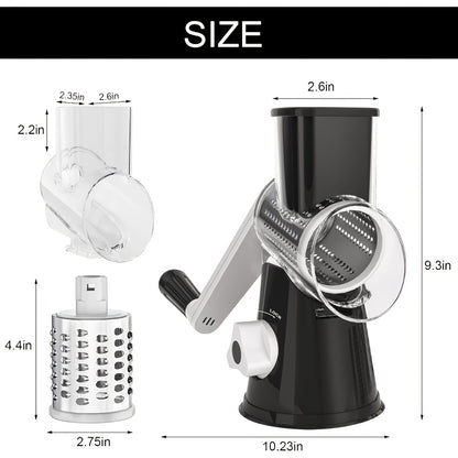 Rotary Cheese Planer Hand Crank Cheese Shredder Fresh Cheese, Vegetable Nuts, Non-Slip Suction Base, Free Cleaning Brush Three Blades