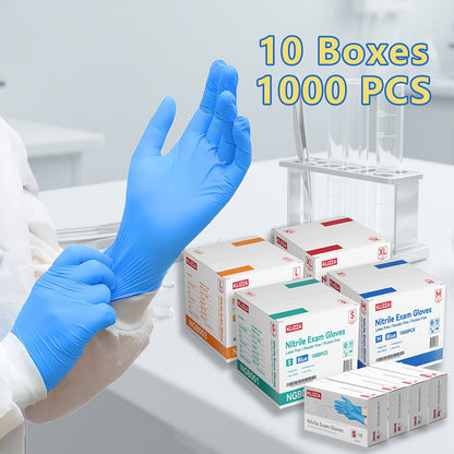 Blue Nitrile Gloves (1000pcs/10boxes) 6.5mil Thickened Disposable Latex-free, Powder-free, Special For Household Kitchen Cleaning, Food Handling, Hair Dyeing, Christmas Gifts