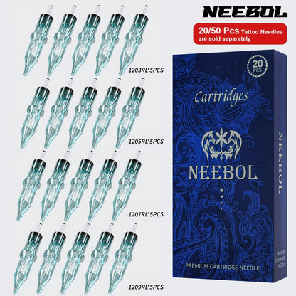 Tattoo Cartridge Needles Disposable 20/50pcs - Standard Round Liner RL & Round Magnum RM Mixed Sizes, Sterile Tattoo Needle Cartridges for Professional Artists & Beginners, Body Art Supplies