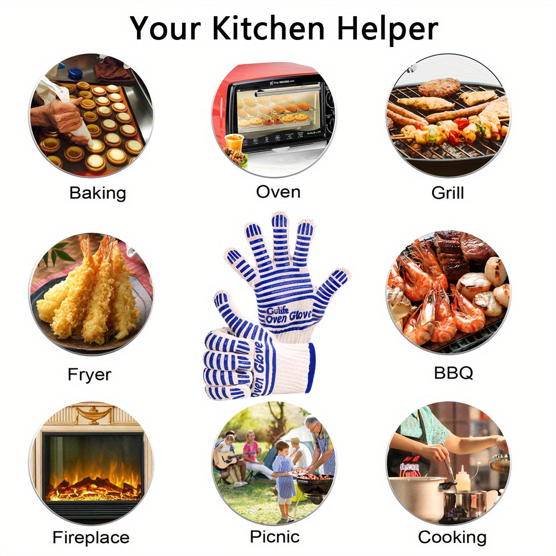 Silicone Oven Mitts with Fingers Non-Slip Heat Resistant Gloves for Cooking Baking BBQ Grilling - Kitchen Oven Gloves 2pcs or 4pcs Set