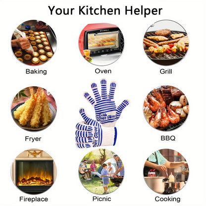 Silicone Oven Mitts with Fingers Non-Slip Heat Resistant Gloves for Cooking Baking BBQ Grilling - Kitchen Oven Gloves 2pcs or 4pcs Set
