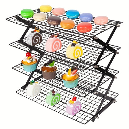 4-Layer Collapsible Cooling Rack Muffin Cup 6pcs Various Baking Pan Sets Outdoor Picnic Rack, Wire Cooling Rack for Baking, Cakes, Baking, Barbecue, Muffin Cake, Drying Rack- Black