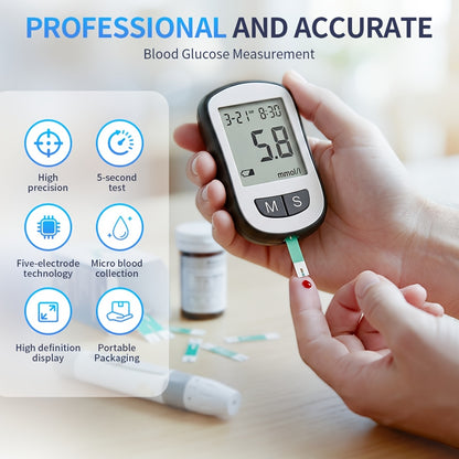 Blood Glucose Monitor Kit with 50 Test Strips & 50 Lancets - High Precision Glucometer Set for Home & Travel Diabetes Testing, Lancing Device Included, Compact Blood Sugar Test Kit