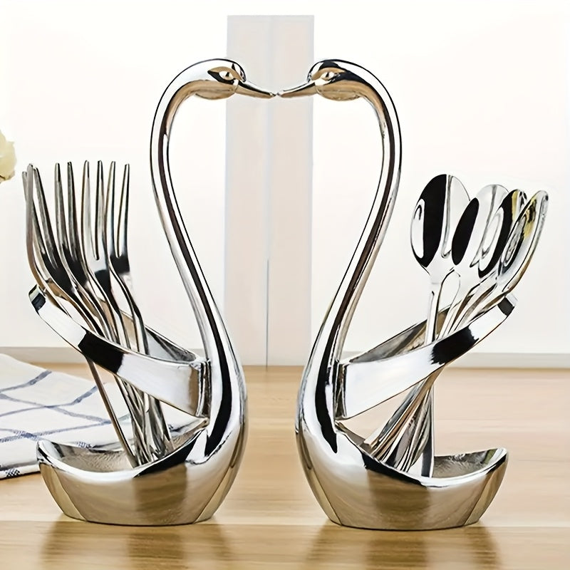 Elegant Stainless Steel Swan-Shaped Cutlery Rack, Modern And Novel Metal Decorative Plate, Creative Design, Suitable for Parties, Weddings And Family Use