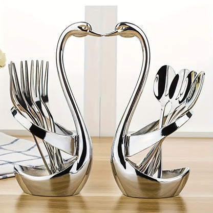 Elegant Stainless Steel Swan-Shaped Cutlery Rack, Modern And Novel Metal Decorative Plate, Creative Design, Suitable for Parties, Weddings And Family Use