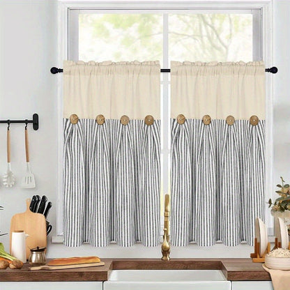 Bohemian Striped Patchwork Curtains, Semi-Sheer Rod Pocket Window Curtains for Bedroom Living Room Kitchen Cafe, Country Cottage Style, 1 or 2 Panels, Multiple Colors & Sizes