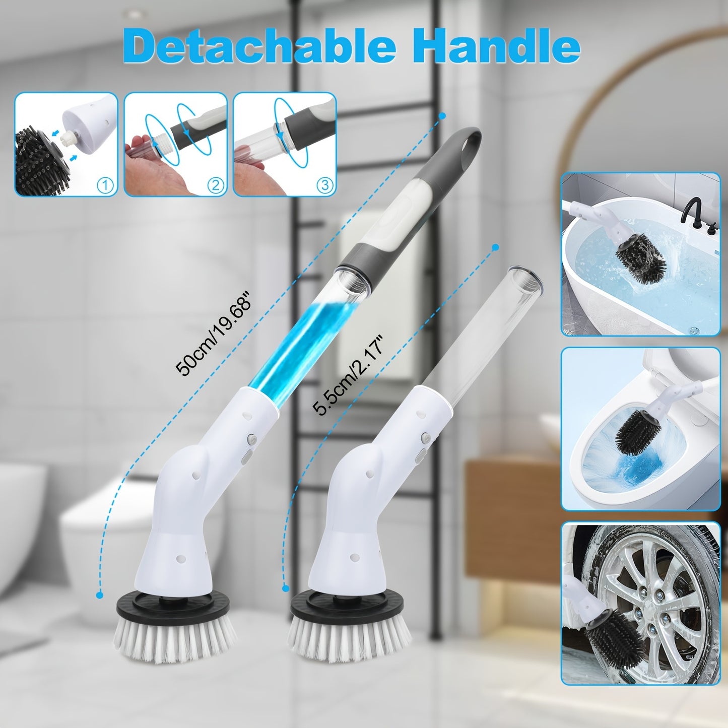 1pc/2pcs Electric Spin Scrubber - Cordless Rechargeable & Adjustable with 6 Brushes - All-Purpose Cleaning Powerhouse for Bathroom Kitchen Tile Shower & Car - High-Performance -Time-Saving Solution