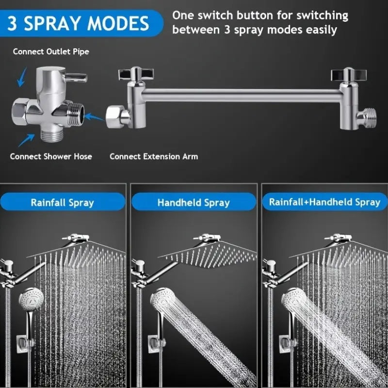 High-Pressure Shower Head and Handheld Shower Combination - Wall-Mounted with 9-Spray Settings, Leakproof Design, Adjustable Angle Rainfall System & Hose Suitable for Modern Bathrooms
