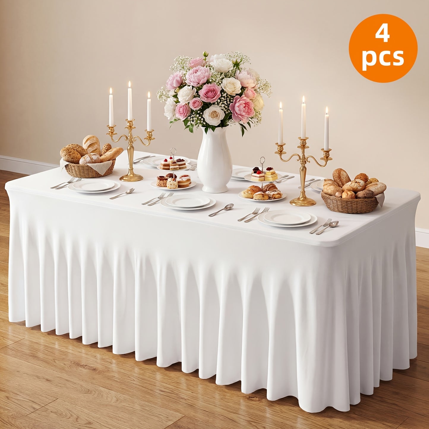 1pc/4pcs Table Skirt, Kitchen Spandex Black/White Table Skirt for Rectangle Tables 6ft, Table Covers for 6 Foot Tables, Washable And Wrinkle Resistant Stretch Rectangular Patio Table Cover for Event, Wedding, Banquet