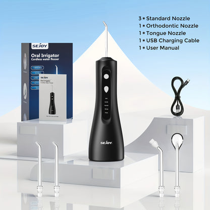Electric Water Flosser, 9 ReplaceableNozzlesDental Oral Irrigator, 20 DaysBattery, 350mL Tank, Intelligent Chip For Precise Pressure Control, 360 Degree Rotatable Nozzle, Oral Irrigator For Deep Teeth And Gum Cleaning, Valentines Gift, 2pcs