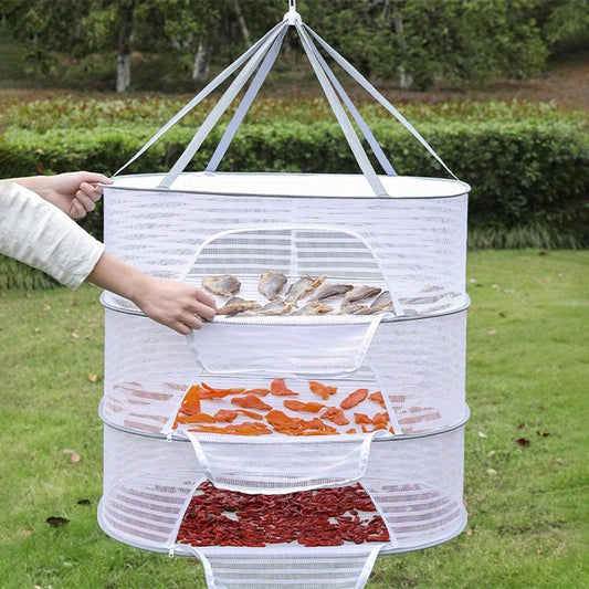Mesh Drying Rack Foldable 2-3 Layer with Hooks & Zipper Closure — Hanging Herb Drying Net for Herbs, Fruits, Vegetables, Fish, Flowers & Clothes | Large Size