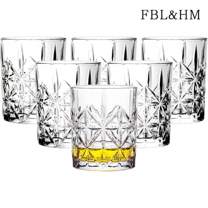 FBL&HM Whiskey Glasses Set of 6 - Old Fashioned Cocktail Glasses - Bourbon Scotch Liquor Glass - Bar Tumbler Glasses Set 10 Oz