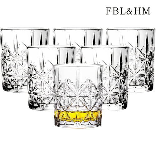 FBL&HM Whiskey Glasses Set of 6 - Old Fashioned Cocktail Glasses - Bourbon Scotch Liquor Glass - Bar Tumbler Glasses Set 10 Oz