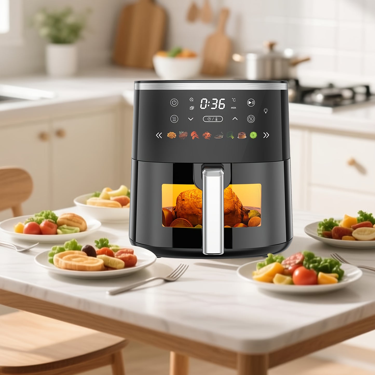[Ideal Christmas Gift] 6QT Air Fryer With 8 Preset Functions Visible Window Adjustable Temperature Timer Easy To Clean Perfect For Home Kitchens Makes Crispy Fries Chicken & More Ideal Christmas Gift
