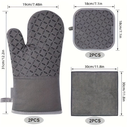 6pcs Oven Mitts And Pot Holders/ 1 Pair Oven Mitts, Kitchen Oven Glove High Heat Resistant Oven Mitts And Potholder With Non-Slip Surface For Cooking, Mother'S Day Gift