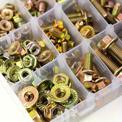 Metric Flange Bolt Nut Assortment Kit 240pcs – M5 M6 M8 Alloy Steel Hex Screws & Nuts Set in 14 Sizes Corrosion-Resistant for DIY Repair Automotive Machinery with Clear Storage Box