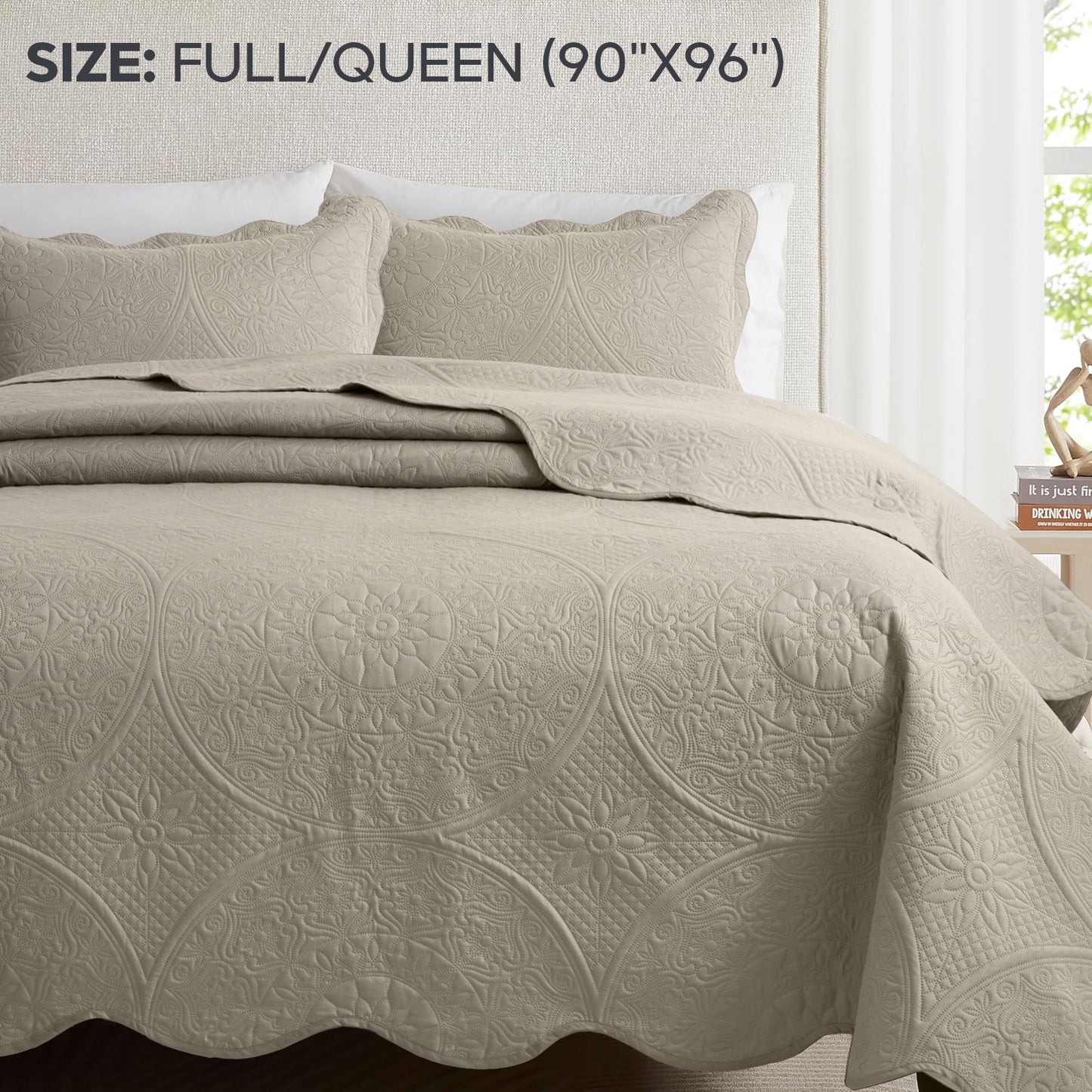3pcs Luxury Quilted Bedspread Set – Oversize Quilt Coverlet Soft & Cozy Floral Bedspread with Pillow Shams, Breathable Lightweight for Bedroom & Guest Room Decor
