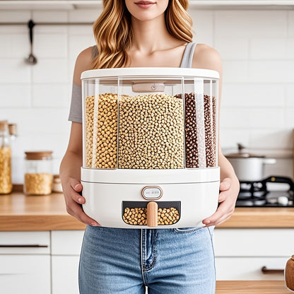 Rotating for Rice Bucket |6-Grid Cereal Dispenser, for Rice Bucket |Large Capacity Airtight Dispenser with A Transparent Window, Features Moisture-Proof And Insect-Proof Design, Suitable for Rice, Cereals