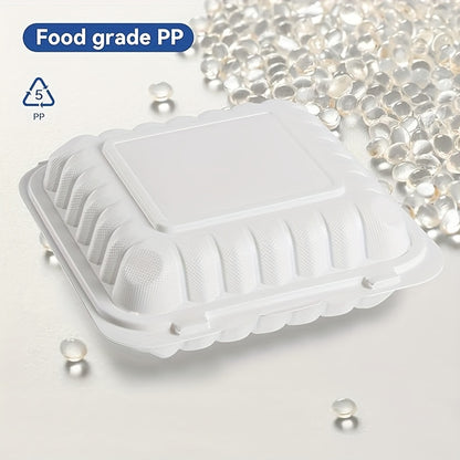 Disposable Food Containers Take Out Boxes with Lids - 7" 8" 9" Plastic Clamshell Meal Prep Containers BPA Free 1 & 3 Compartment Heavy Duty Reusable White