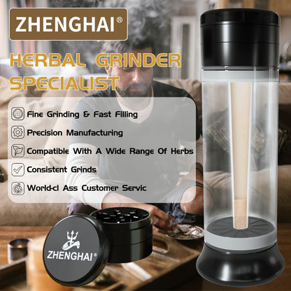 ZHENGHAI 3in 1 Tobacco Grinder Herb Grinder Multifunctional Cone Loader Rolling Machine Blunt Joint Roller Machine Grinding Filling Storage All in One with Cleaning Brush