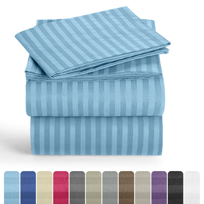 Lux Decor 4/3 Pieces Striped Bed Sheets Set - Hotel Luxury Sheets, Deep Pocket Up to 16 Inches, Extra Soft, Breathable Cooling Sheet & Pillowcases, Easy To Fit, Wrinkle Free, Fade & Stain Resistant Bedding Set