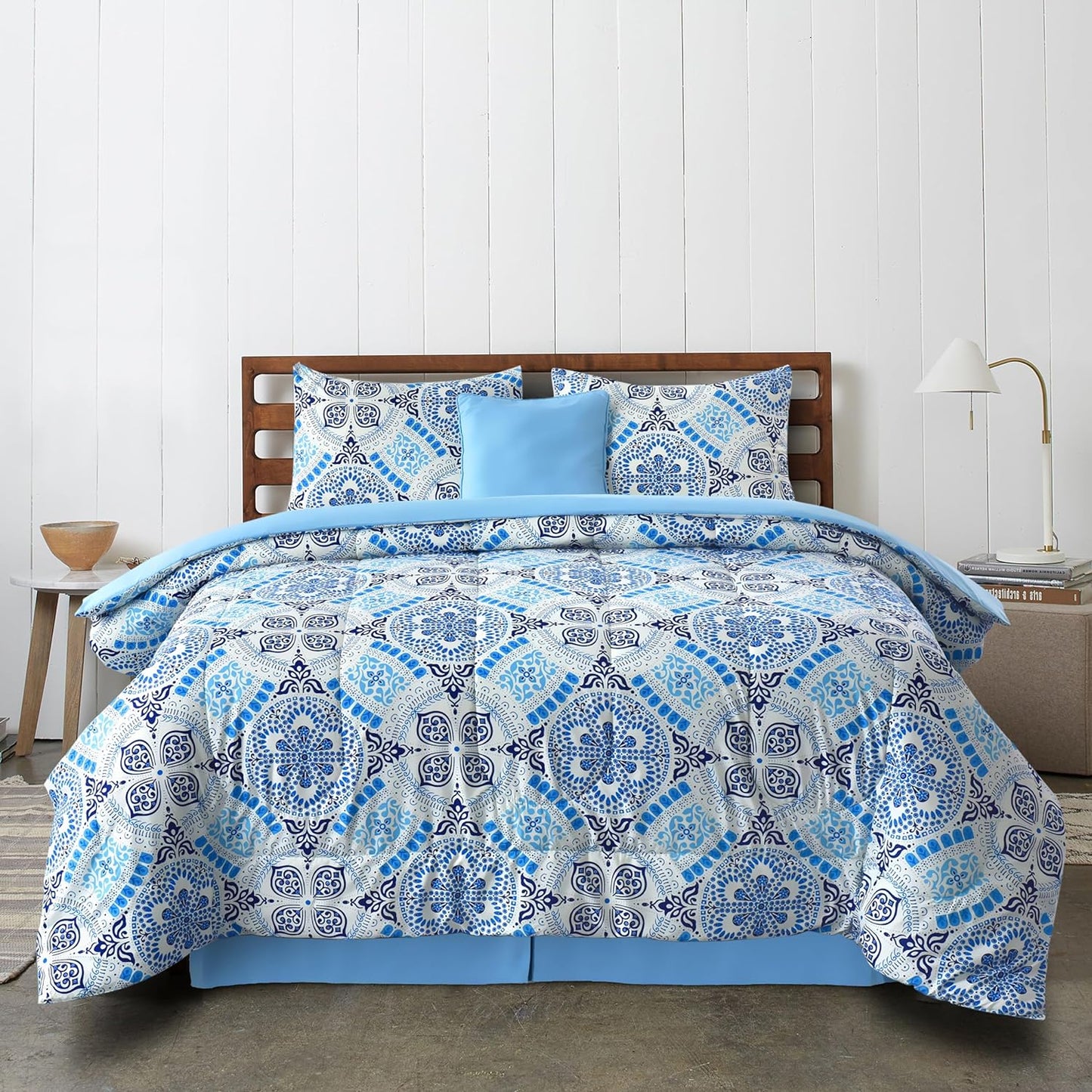 Lux Decor 5 Pieces Comforter Set - Reversible Duvet Insert - Quilted Comforter Smooth, Breathable & Machine Washable, Soft and Comfortable Bedding, Down Alternative Comforter Included 2 Pillow Shams, Bed Skirt, & Cushion - All Season Gift Choice