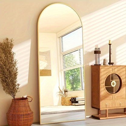 Idle Way 59x16 Arched Full-length Mirror, Vertical or Tilted Full-length Mirror, Aluminum Alloy Thin Frame, Suitable for Mother and Baby Room, Golden or Black