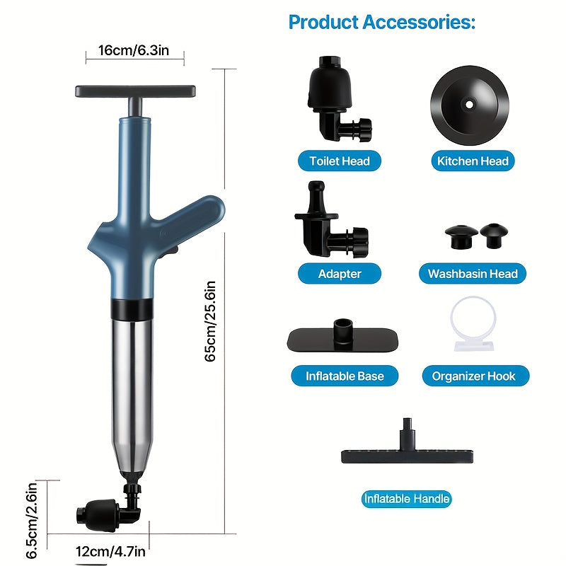 1 Set Of Air Toilet Plunger Set, Air Discharge Impactor Plunger, High Pressure Toilet Clog Tool, Stainless Steel Toilet Snake Toilet Dredge for Kitchen Sink, Toilet, Bathroom, Clogged Pipes