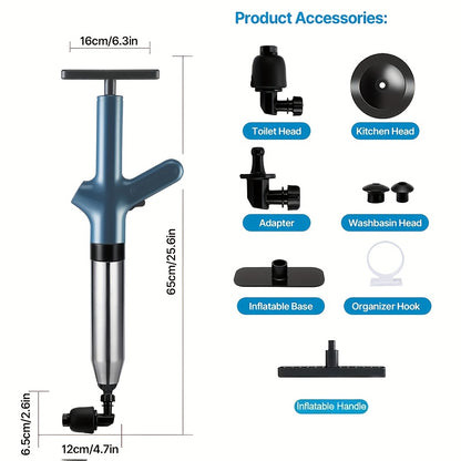 1 Set Of Air Toilet Plunger Set, Air Discharge Impactor Plunger, High Pressure Toilet Clog Tool, Stainless Steel Toilet Snake Toilet Dredge for Kitchen Sink, Toilet, Bathroom, Clogged Pipes