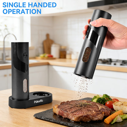 2pcs Electric Pepper Grinder with Rechargeable Base & ABS Motor - Suitable for Peppercorns/Spices, 6 Adjustable Settings, Built-in LED Light, Detachable for Cleaning, Charging Station with Brush & Manual Included