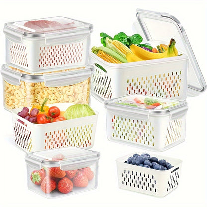 6pcs(2 Crisperboxes+2 Drainbaskets+2-piecelid) BPA-Free Plastic Food Storage Containers Set WithDrain Baskets And Lids- Leak-Proof, Freezer-Safe, Reusable Multipurpose Kitchen Organizers for FruitsVegetaples, And Food Christmas Essentials