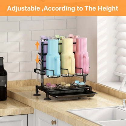 Adjustable 40oz Cup Holder | Water Bottle Organizer Rack for Kitchen Cabinets, Kitchen Organizers & Storage for Cup Additions, Made of Cast Iron